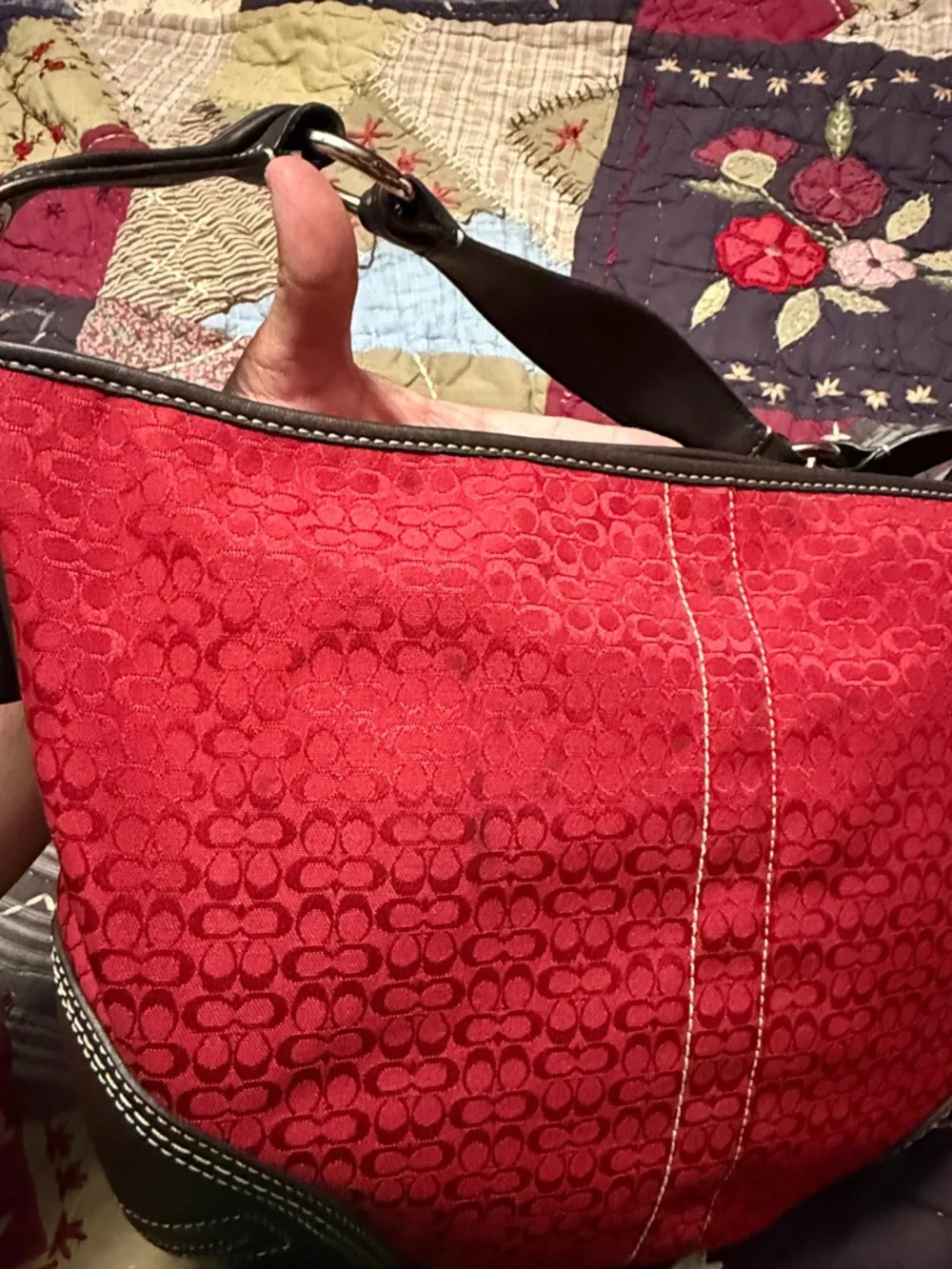 Red and chocolate large soho boho Coach purse - Picture 6 of 9